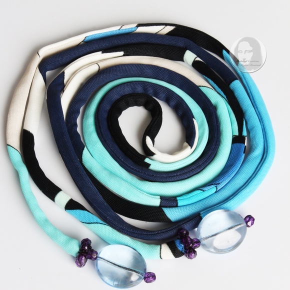 Emilio Pucci Belt Silk Jersey Print Rope with Glass Bead Tassels in Pouch Y2K - Picture 4 of 6